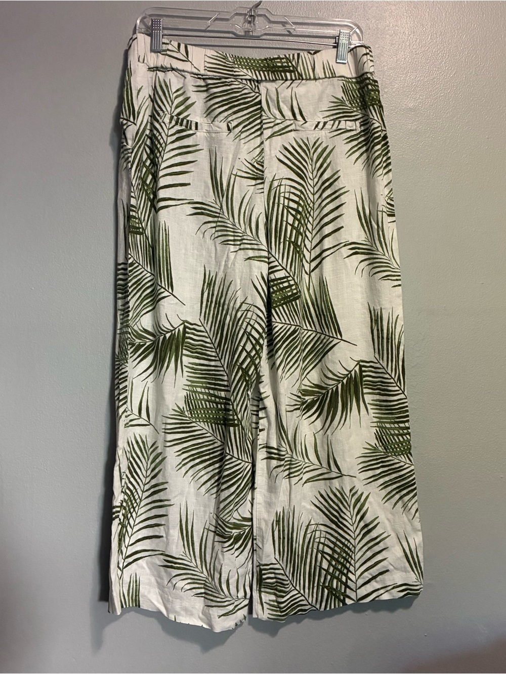 Haven & Blair Tropical Palm Print Cropped Wide-Leg Pants Linen Blend– Size Large - Picture 4 of 7